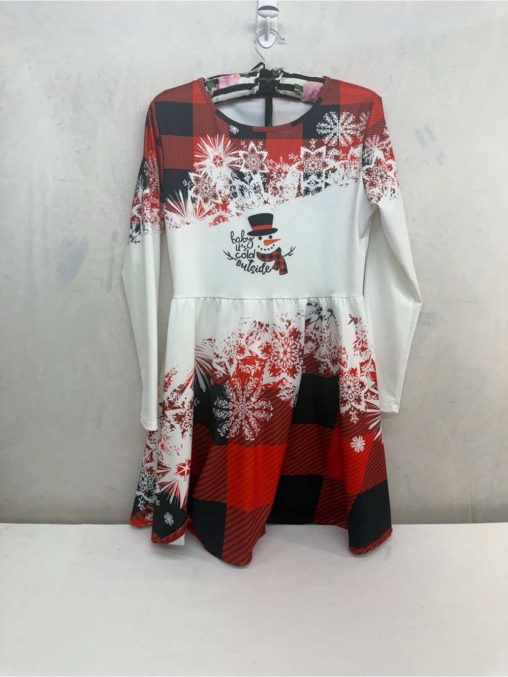Holiday Snowman Plaid Girls' Dress - White and Red